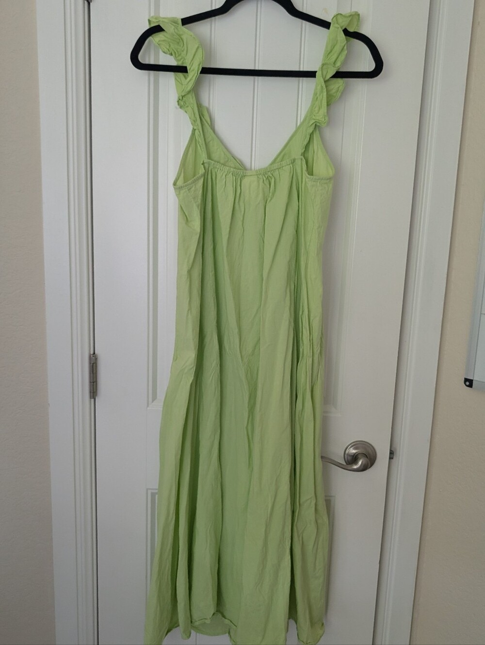 Ruffled Cotton V-Neck Maxi Dress in Lime Green S/M - Picture 7 of 7